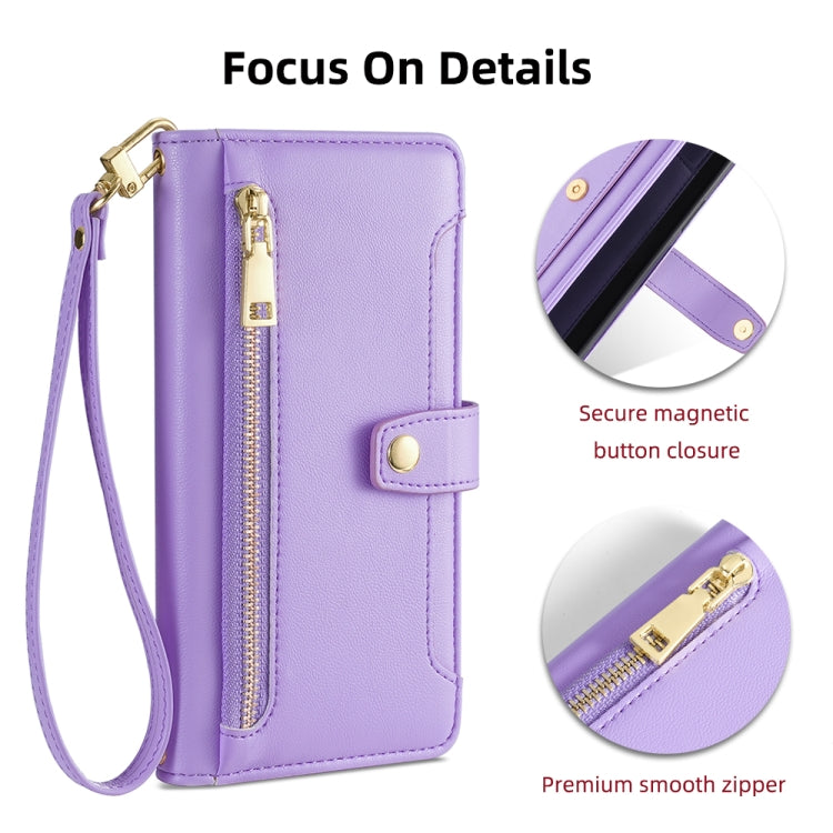 For Samsung Galaxy S24 5G Sheep Texture Cross-body Zipper Wallet Leather Phone Case(Purple) - Galaxy S24 5G Cases by PMC Jewellery | Online Shopping South Africa | PMC Jewellery | Buy Now Pay Later Mobicred