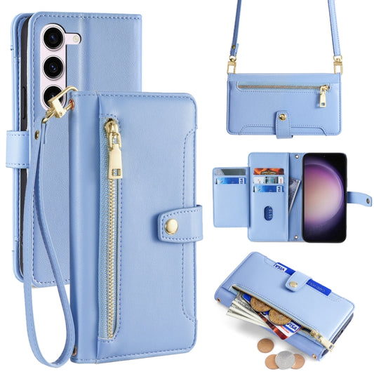 For Samsung Galaxy S24+ 5G Sheep Texture Cross-body Zipper Wallet Leather Phone Case(Blue) - Galaxy S24+ 5G Cases by PMC Jewellery | Online Shopping South Africa | PMC Jewellery | Buy Now Pay Later Mobicred