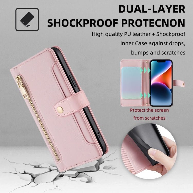 For Samsung Galaxy S24+ 5G Sheep Texture Cross-body Zipper Wallet Leather Phone Case(Pink) - Galaxy S24+ 5G Cases by PMC Jewellery | Online Shopping South Africa | PMC Jewellery | Buy Now Pay Later Mobicred