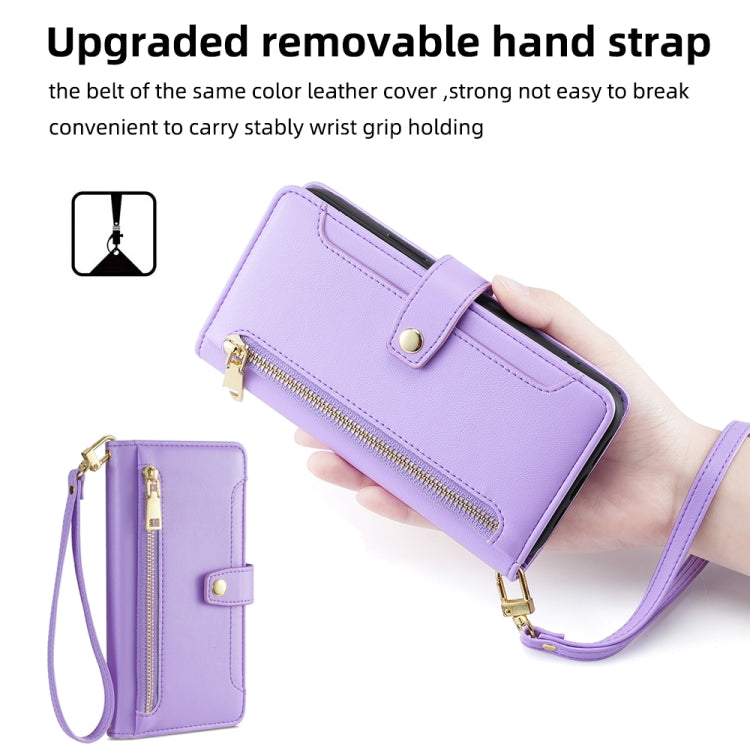 For Samsung Galaxy S24+ 5G Sheep Texture Cross-body Zipper Wallet Leather Phone Case(Purple) - Galaxy S24+ 5G Cases by PMC Jewellery | Online Shopping South Africa | PMC Jewellery | Buy Now Pay Later Mobicred