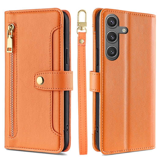 For Samsung Galaxy S24 Ultra 5G Sheep Texture Cross-body Zipper Wallet Leather Phone Case(Orange) - Galaxy S24 Ultra 5G Cases by PMC Jewellery | Online Shopping South Africa | PMC Jewellery | Buy Now Pay Later Mobicred