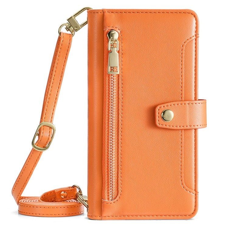 For Samsung Galaxy S24 Ultra 5G Sheep Texture Cross-body Zipper Wallet Leather Phone Case(Orange) - Galaxy S24 Ultra 5G Cases by PMC Jewellery | Online Shopping South Africa | PMC Jewellery | Buy Now Pay Later Mobicred