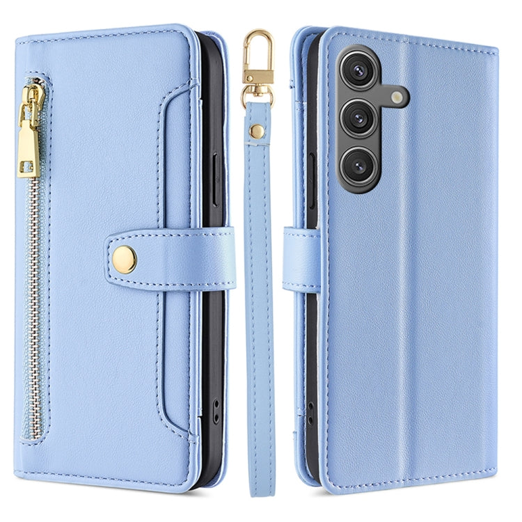 For Samsung Galaxy S24 Ultra 5G Sheep Texture Cross-body Zipper Wallet Leather Phone Case(Blue) - Galaxy S24 Ultra 5G Cases by PMC Jewellery | Online Shopping South Africa | PMC Jewellery | Buy Now Pay Later Mobicred