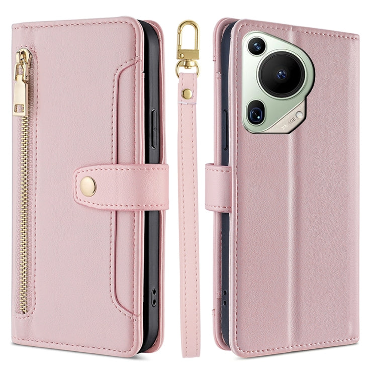 For Huawei Pura 70 Ultra 5G Sheep Texture Cross-body Zipper Wallet Leather Phone Case(Pink) - Huawei Cases by PMC Jewellery | Online Shopping South Africa | PMC Jewellery | Buy Now Pay Later Mobicred