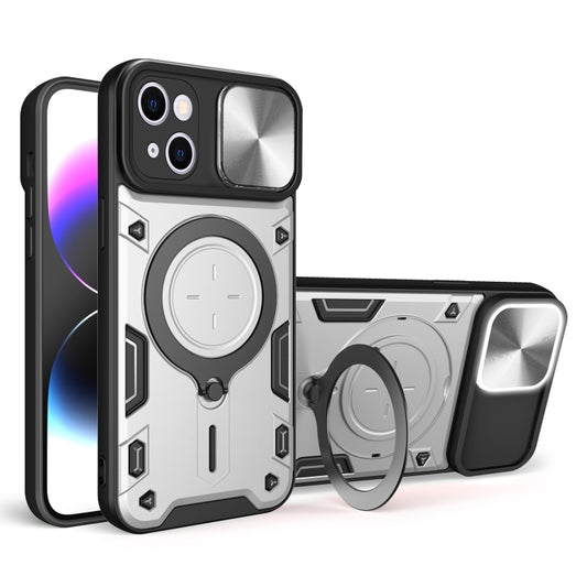 For iPhone 15 Plus CD Texture Sliding Camshield Magnetic Holder Phone Case(Silver) - iPhone 15 Plus Cases by PMC Jewellery | Online Shopping South Africa | PMC Jewellery