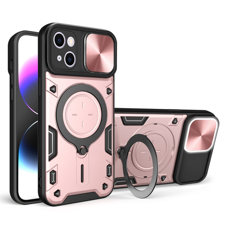 For iPhone 15 CD Texture Sliding Camshield Magnetic Holder Phone Case(Pink) - iPhone 15 Cases by PMC Jewellery | Online Shopping South Africa | PMC Jewellery