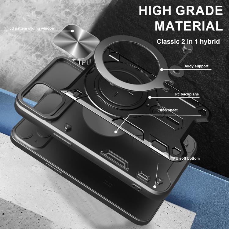 For iPhone 16e CD Texture Sliding Camshield Magnetic Holder Phone Case(Blue) - iPhone 16e Cases by PMC TechLife | Online Shopping South Africa | PMC TechLife | Buy Now Pay Later Mobicred