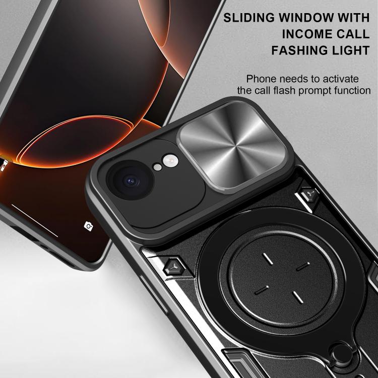 For iPhone 16e CD Texture Sliding Camshield Magnetic Holder Phone Case(Silver) - iPhone 16e Cases by PMC TechLife | Online Shopping South Africa | PMC TechLife | Buy Now Pay Later Mobicred