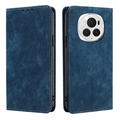 For Honor Magic6 Pro RFID Anti-theft Brush Magnetic Leather Phone Case(Blue) - Honor Cases by PMC Jewellery | Online Shopping South Africa | PMC Jewellery | Buy Now Pay Later Mobicred