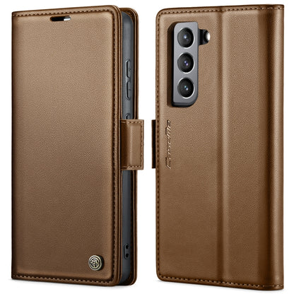 For Samsung Galaxy S21 FE 5G CaseMe 023 Butterfly Buckle Litchi Texture RFID Anti-theft Leather Phone Case(Brown) - Galaxy Phone Cases by CaseMe | Online Shopping South Africa | PMC Jewellery | Buy Now Pay Later Mobicred