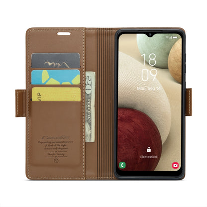 For Samsung Galaxy A12 5G CaseMe 023 Butterfly Buckle Litchi Texture RFID Anti-theft Leather Phone Case(Brown) - Galaxy Phone Cases by CaseMe | Online Shopping South Africa | PMC Jewellery | Buy Now Pay Later Mobicred