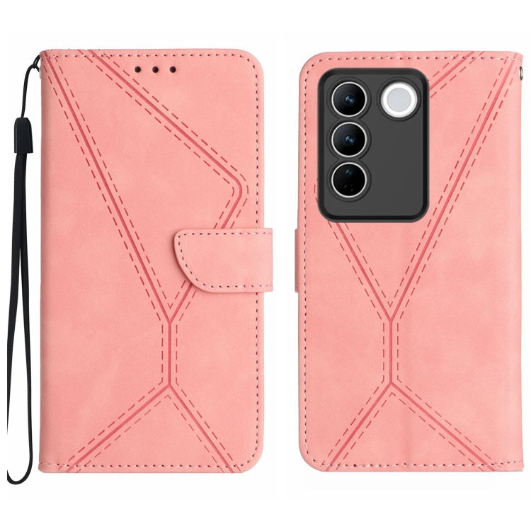 For vivo V27E 4G Global Stitching Embossed Leather Phone Case(Pink) - free shipping - PMC TechLife - Order now!