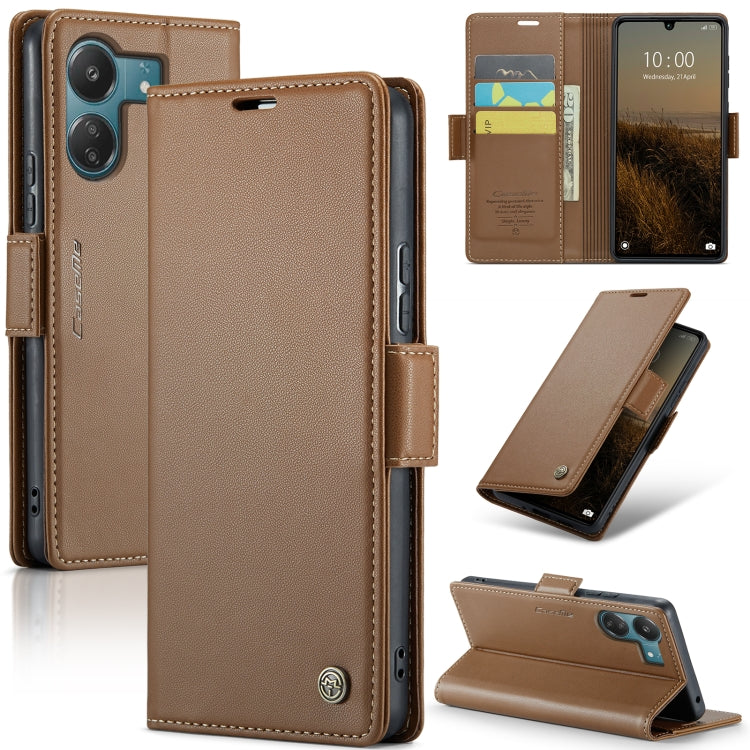 For Xiaomi Redmi 13C 4G / 13C 5G CaseMe 023 Butterfly Buckle Litchi Texture RFID Anti-theft Leather Phone Case(Brown) - Xiaomi Cases by CaseMe | Online Shopping South Africa | PMC Jewellery | Buy Now Pay Later Mobicred