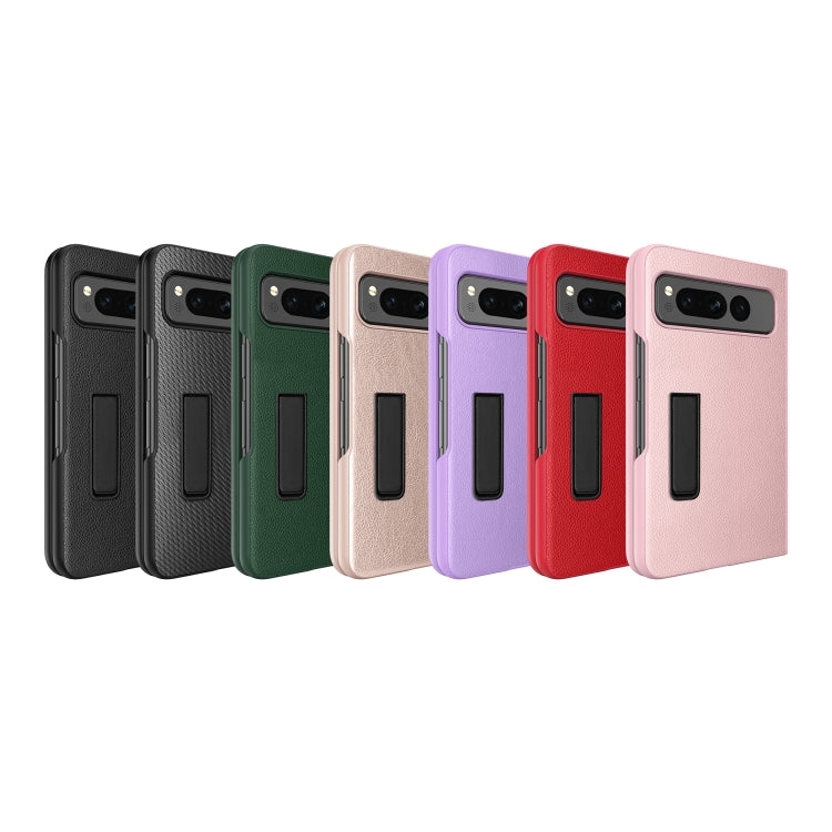 For Google Pixel Fold Litchi Texture Integrated Shockproof Phone Case with Holder(Purple) - Google Cases by PMC TechLife | Online Shopping South Africa | PMC TechLife | Buy Now Pay Later Mobicred