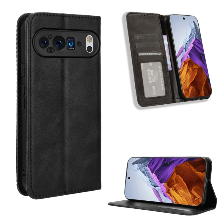 For Google Pixel 9 Pro Magnetic Buckle Retro Texture Leather Phone Case(Black) - Google Cases by PMC Jewellery | Online Shopping South Africa | PMC Jewellery | Buy Now Pay Later Mobicred