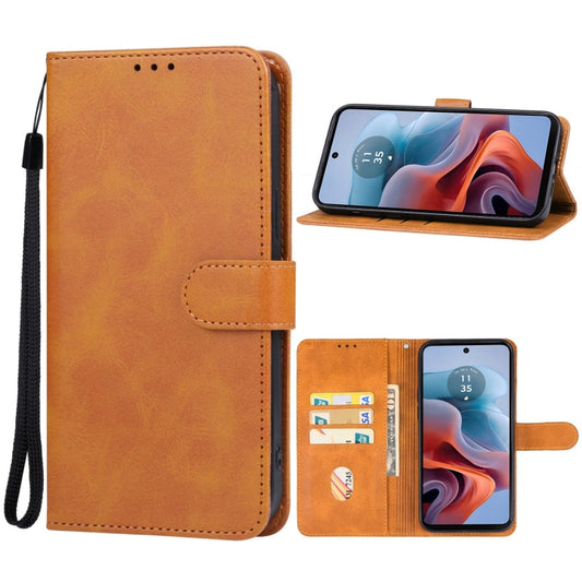 For Motorola Moto G34 Leather Phone Case(Brown) - Motorola Cases by PMC Jewellery | Online Shopping South Africa | PMC Jewellery | Buy Now Pay Later Mobicred