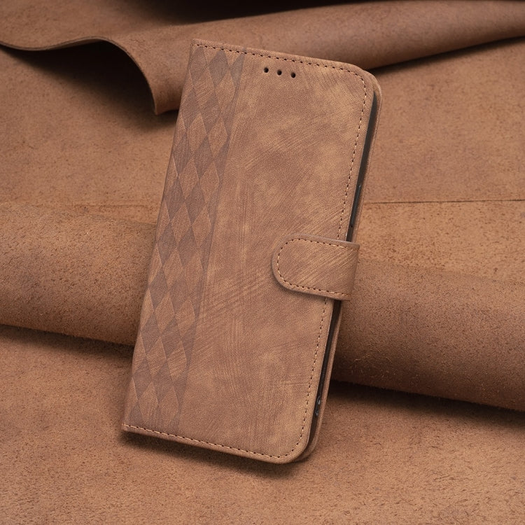 For Motorola Moto E13 4G Plaid Embossed Leather Phone Case(Brown) - Motorola Cases by PMC TechLife | Online Shopping South Africa | PMC TechLife | Buy Now Pay Later Mobicred