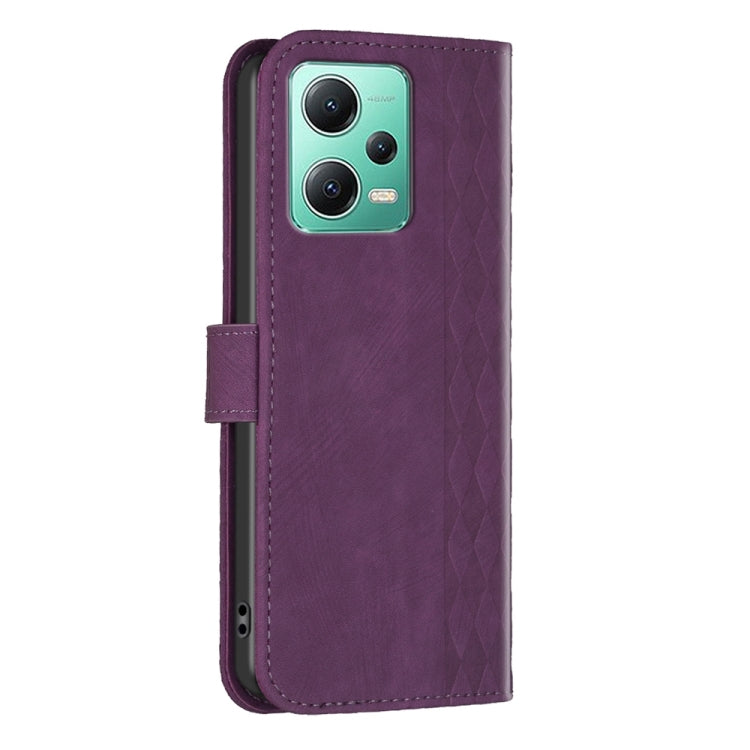 For Xiaomi Redmi Note 12 5G Global Plaid Embossed Leather Phone Case(Purple) - Xiaomi Cases by PMC Jewellery | Online Shopping South Africa | PMC Jewellery | Buy Now Pay Later Mobicred