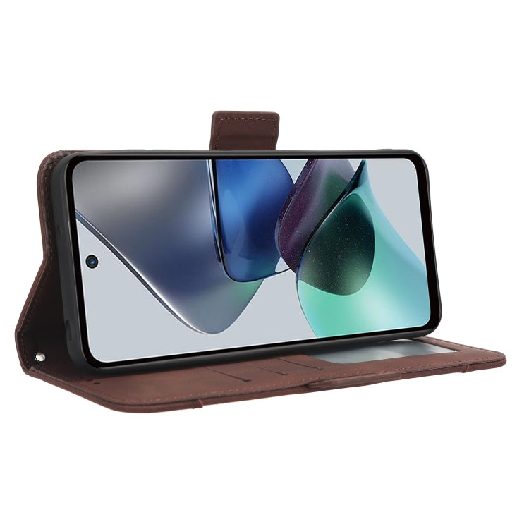 For Motorola Moto G53 / G13 Skin Feel Calf Texture Card Slots Leather Phone Case(Brown) - Motorola Cases by PMC Jewellery | Online Shopping South Africa | PMC Jewellery | Buy Now Pay Later Mobicred