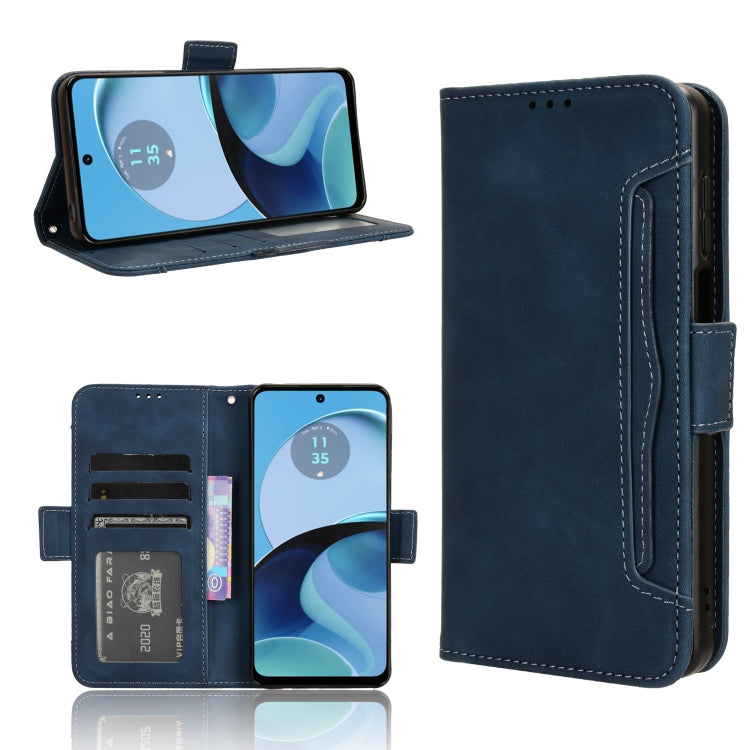 For Motorola Moto G14 4G Skin Feel Calf Texture Card Slots Leather Phone Case(Blue) - Motorola Cases by PMC Jewellery | Online Shopping South Africa | PMC Jewellery | Buy Now Pay Later Mobicred