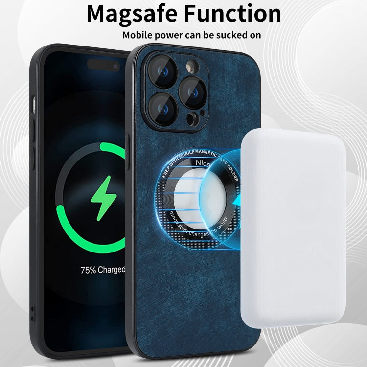 For iPhone 14 Pro Max Skin Feel Leather MagSafe Magnetic Phone Case(Blue) - iPhone 14 Pro Max Cases by PMC Jewellery | Online Shopping South Africa | PMC Jewellery