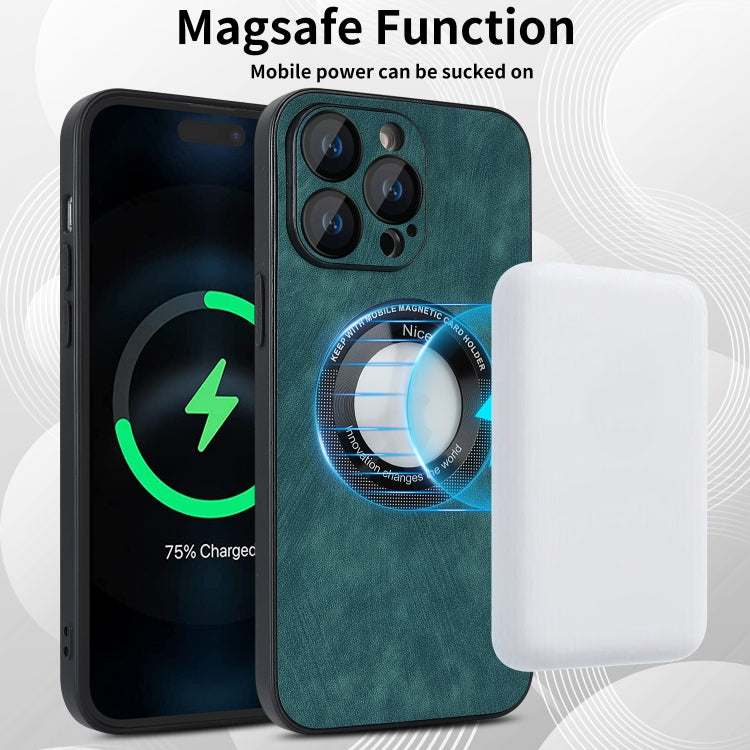 For iPhone 14 Pro Max Skin Feel Leather MagSafe Magnetic Phone Case(Green) - iPhone 14 Pro Max Cases by PMC Jewellery | Online Shopping South Africa | PMC Jewellery