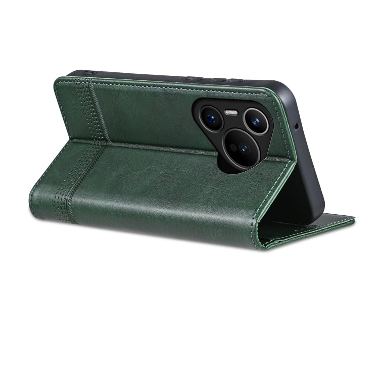 For Huawei Pura 70 Fine Hole AZNS Magnetic Calf Texture Flip Leather Phone Case(Dark Green) - Huawei Cases by AZNS | Online Shopping South Africa | PMC Jewellery | Buy Now Pay Later Mobicred