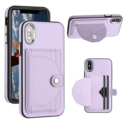 For iPhone X / XS Shockproof Leather Phone Case with Card Holder(Purple) - More iPhone Cases by PMC Jewellery | Online Shopping South Africa | PMC Jewellery