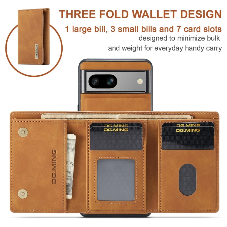 For Google Pixel 8A DG.MING M1 Series 3-Fold Multi Card Wallet + Magnetic Phone Case(Brown) - Google Cases by DG.MING | Online Shopping South Africa | PMC TechLife | Buy Now Pay Later Mobicred