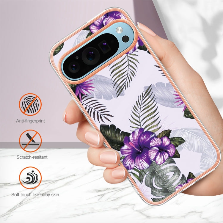 For Google Pixel 9 / 9 Pro Electroplating IMD TPU Phone Case(Purple Flower) - Google Cases by PMC Jewellery | Online Shopping South Africa | PMC Jewellery | Buy Now Pay Later Mobicred