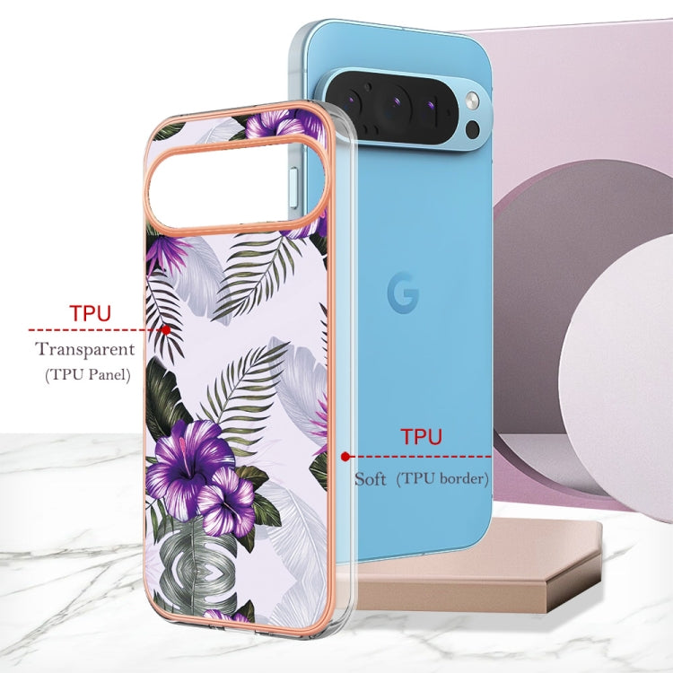 For Google Pixel 9 / 9 Pro Electroplating IMD TPU Phone Case(Purple Flower) - Google Cases by PMC Jewellery | Online Shopping South Africa | PMC Jewellery | Buy Now Pay Later Mobicred