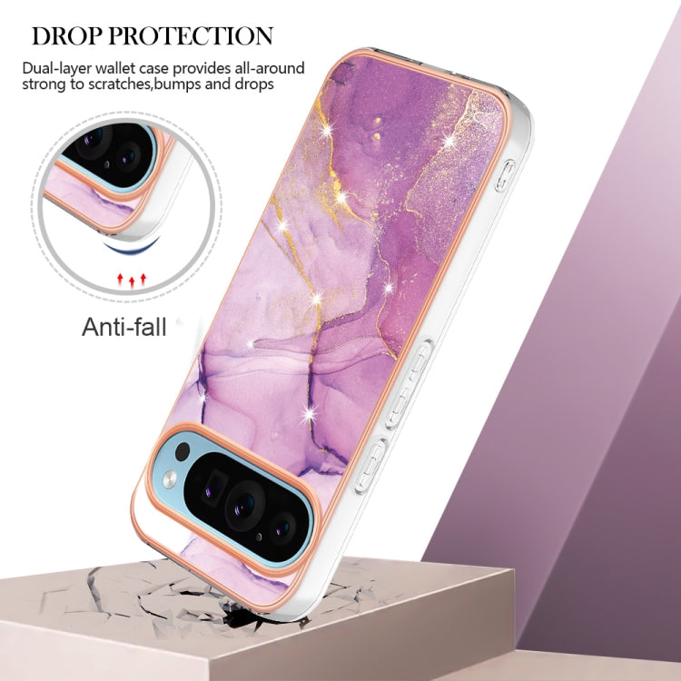 For Google Pixel 9 / 9 Pro Electroplating Marble Dual-side IMD Phone Case(Purple 001) - Google Cases by PMC Jewellery | Online Shopping South Africa | PMC Jewellery | Buy Now Pay Later Mobicred