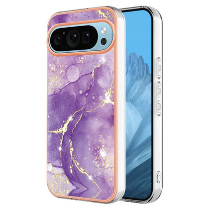 For Google Pixel 9 / 9 Pro Electroplating Marble Dual-side IMD Phone Case(Purple 002) - Google Cases by PMC Jewellery | Online Shopping South Africa | PMC Jewellery | Buy Now Pay Later Mobicred