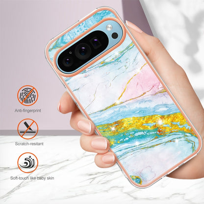 For Google Pixel 9 / 9 Pro Electroplating Marble Dual-side IMD Phone Case(Green 004) - Google Cases by PMC Jewellery | Online Shopping South Africa | PMC Jewellery | Buy Now Pay Later Mobicred