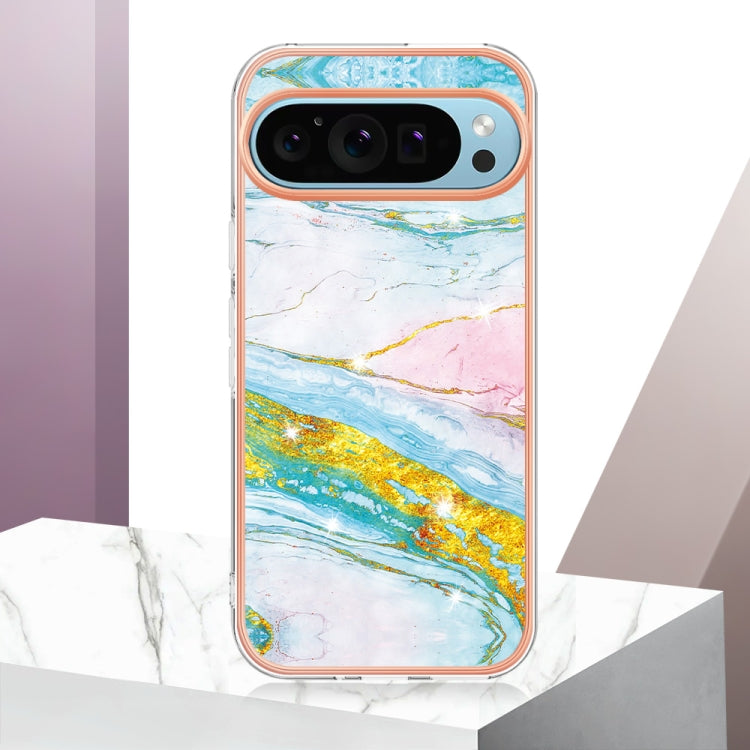 For Google Pixel 9 / 9 Pro Electroplating Marble Dual-side IMD Phone Case(Green 004) - Google Cases by PMC Jewellery | Online Shopping South Africa | PMC Jewellery | Buy Now Pay Later Mobicred