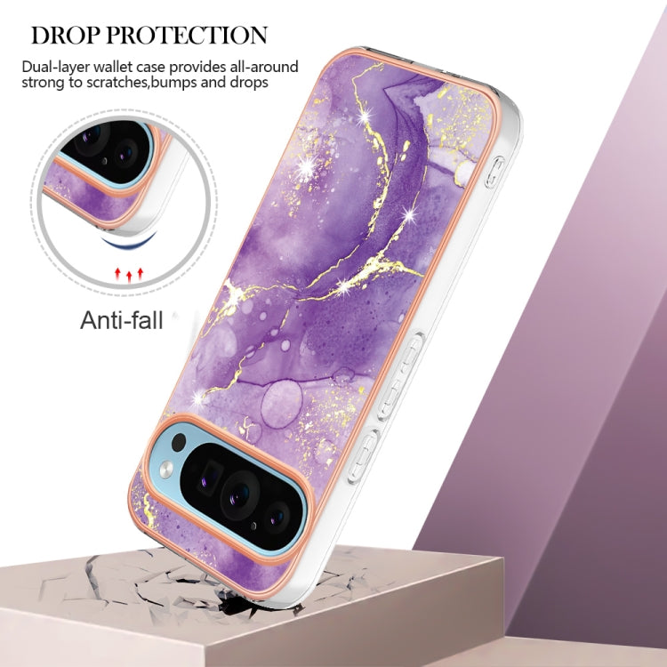For Google Pixel 9 Pro XL Electroplating Marble Dual-side IMD Phone Case(Purple 002) - Google Cases by PMC TechLife | Online Shopping South Africa | PMC TechLife | Buy Now Pay Later Mobicred