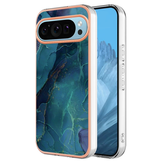 For Google Pixel 9 / 9 Pro Electroplating Marble Dual-side IMD Phone Case(Green 017) - Google Cases by PMC Jewellery | Online Shopping South Africa | PMC Jewellery | Buy Now Pay Later Mobicred