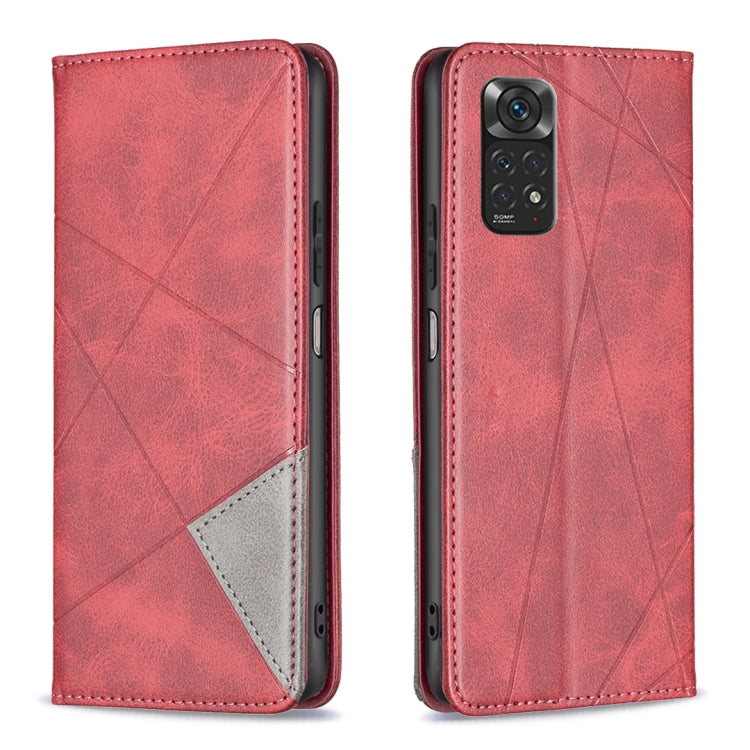 For Xiaomi Redmi Note 12S 4G / Note 11  Rhombus Texture Magnetic Leather Phone Case(Red) - Xiaomi Cases by PMC Jewellery | Online Shopping South Africa | PMC Jewellery | Buy Now Pay Later Mobicred