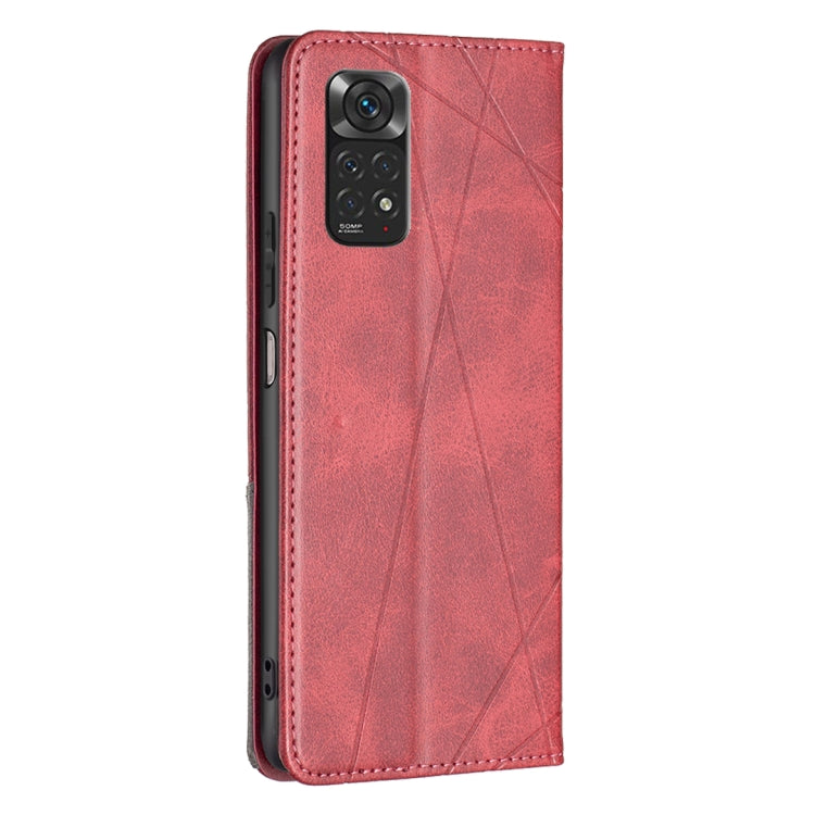 For Xiaomi Redmi Note 12S 4G / Note 11  Rhombus Texture Magnetic Leather Phone Case(Red) - Xiaomi Cases by PMC Jewellery | Online Shopping South Africa | PMC Jewellery | Buy Now Pay Later Mobicred