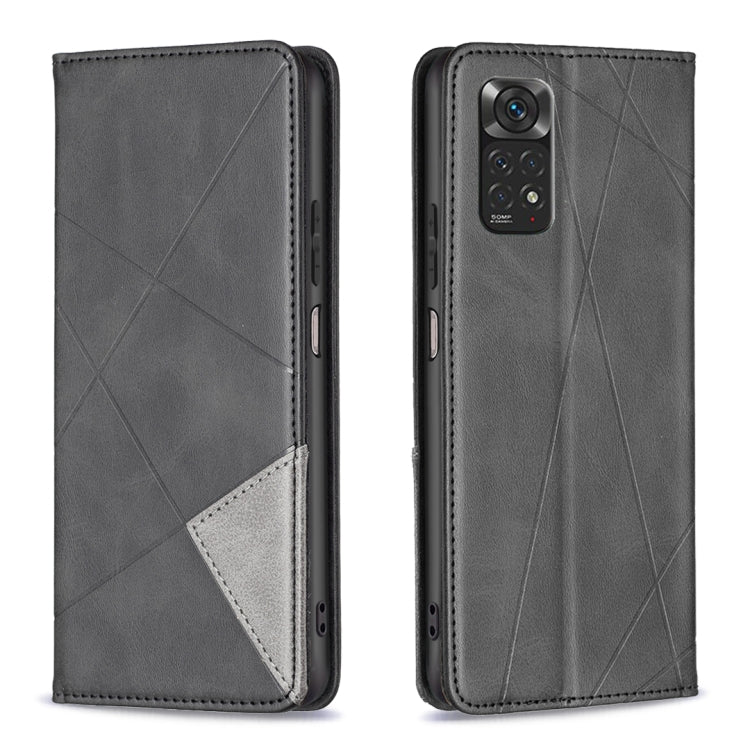 For Xiaomi Redmi Note 12S 4G / Note 11  Rhombus Texture Magnetic Leather Phone Case(Black) - Xiaomi Cases by PMC Jewellery | Online Shopping South Africa | PMC Jewellery | Buy Now Pay Later Mobicred