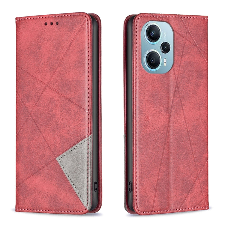 For Xiaomi Poco F5 5G / Redmi Note 12 Turbo Rhombus Texture Magnetic Leather Phone Case(Red) - Xiaomi Cases by PMC Jewellery | Online Shopping South Africa | PMC Jewellery | Buy Now Pay Later Mobicred