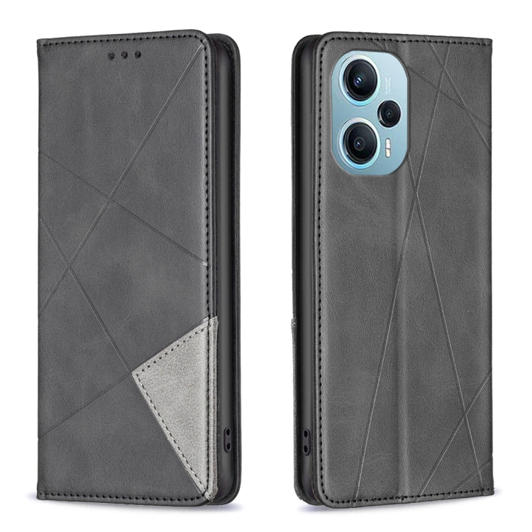 For Xiaomi Poco F5 5G / Redmi Note 12 Turbo Rhombus Texture Magnetic Leather Phone Case(Black) - Xiaomi Cases by PMC Jewellery | Online Shopping South Africa | PMC Jewellery | Buy Now Pay Later Mobicred