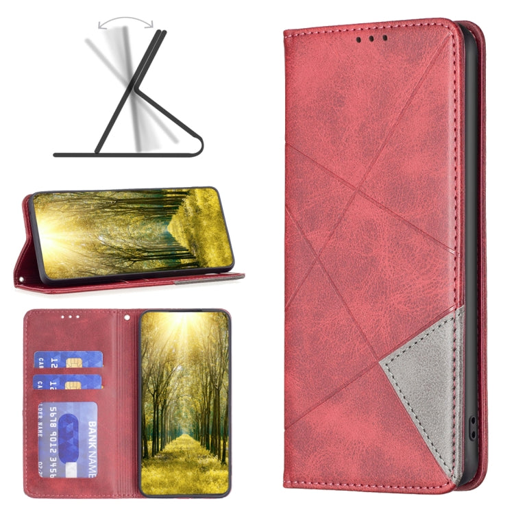 For Xiaomi Redmi 12 4G Rhombus Texture Magnetic Leather Phone Case(Red) - Xiaomi Cases by PMC Jewellery | Online Shopping South Africa | PMC Jewellery | Buy Now Pay Later Mobicred