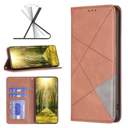 For Xiaomi Redmi 12 4G Rhombus Texture Magnetic Leather Phone Case(Brown) - Xiaomi Cases by PMC Jewellery | Online Shopping South Africa | PMC Jewellery | Buy Now Pay Later Mobicred