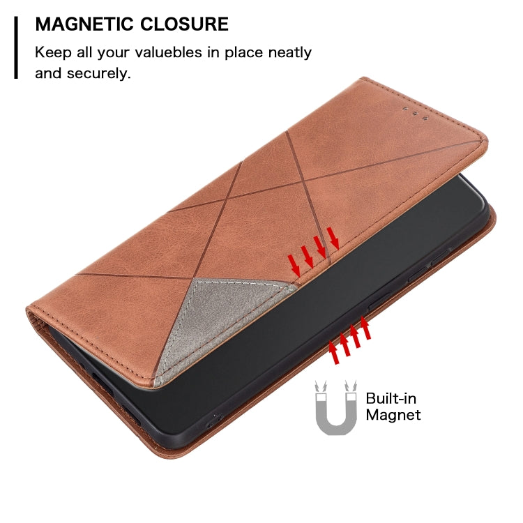 For Xiaomi Redmi 12 4G Rhombus Texture Magnetic Leather Phone Case(Brown) - Xiaomi Cases by PMC Jewellery | Online Shopping South Africa | PMC Jewellery | Buy Now Pay Later Mobicred