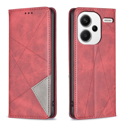 For Xiaomi Redmi Note 13 Pro+ 5G Rhombus Texture Magnetic Leather Phone Case(Red) - Xiaomi Cases by PMC Jewellery | Online Shopping South Africa | PMC Jewellery | Buy Now Pay Later Mobicred