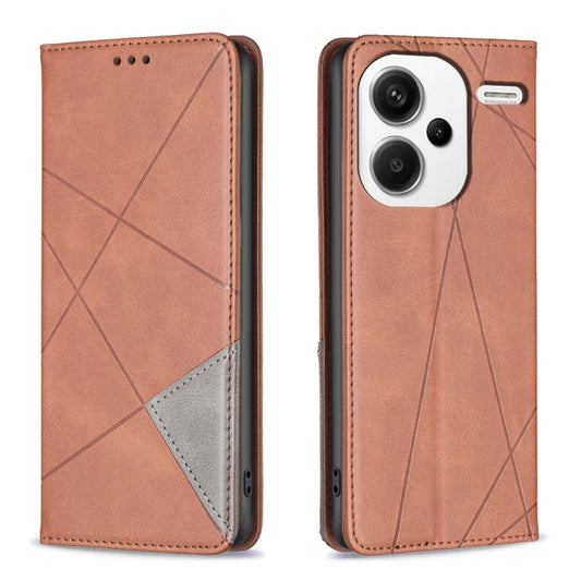 For Xiaomi Redmi Note 13 Pro+ 5G Rhombus Texture Magnetic Leather Phone Case(Brown) - Xiaomi Cases by PMC Jewellery | Online Shopping South Africa | PMC Jewellery | Buy Now Pay Later Mobicred