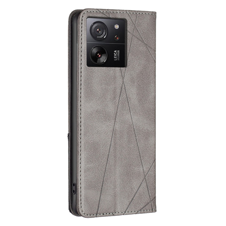 For Xiaomi 13T / 13T Pro / Redmi K60 Ultra Rhombus Texture Magnetic Leather Phone Case(Grey) - Redmi K60 Ultra Cases by PMC Jewellery | Online Shopping South Africa | PMC Jewellery | Buy Now Pay Later Mobicred