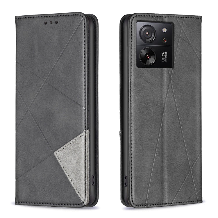 For Xiaomi 13T / 13T Pro / Redmi K60 Ultra Rhombus Texture Magnetic Leather Phone Case(Black) - Redmi K60 Ultra Cases by PMC Jewellery | Online Shopping South Africa | PMC Jewellery | Buy Now Pay Later Mobicred