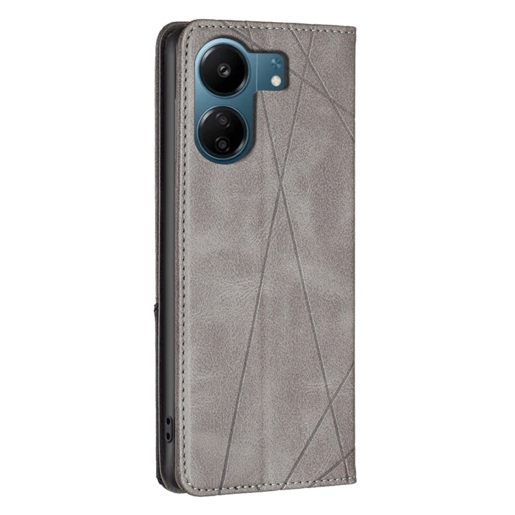 For Xiaomi Redmi 13C Rhombus Texture Magnetic Leather Phone Case(Grey) - 13C Cases by PMC Jewellery | Online Shopping South Africa | PMC Jewellery | Buy Now Pay Later Mobicred